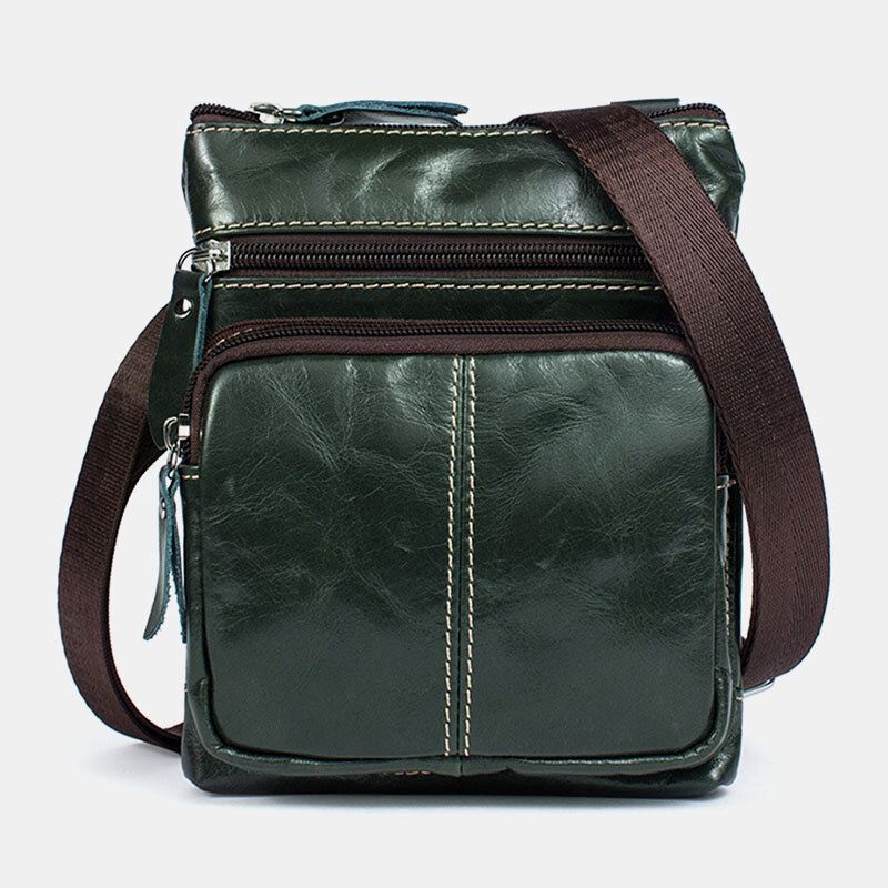 Miesten Aito Nahka Retro Business Solid Color Nahka Vetoketju Crossbody Laukku Olkalaukku