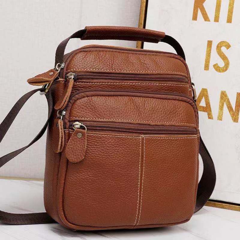 Miesten Aito Nahka Vintage Suuri Tilavuus Crossbody Laukku Kovaan Käyttöön Muodikas Vetoketjullinen Olkalaukku