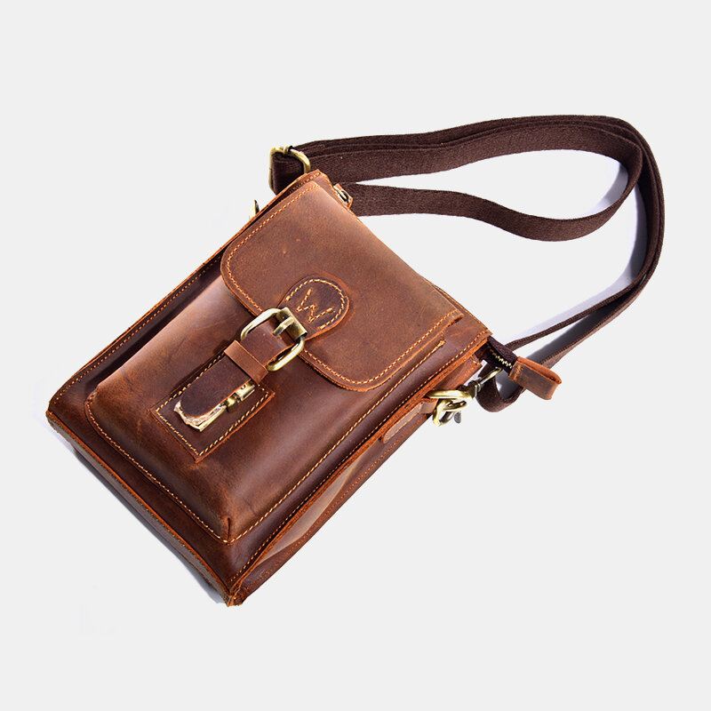 Miesten Aito Nahkainen Vintage Monikäyttöinen Crossbody Laukku Kestävä Vyölenkki Vyötäröllä Päivittäinen Vyölaukku