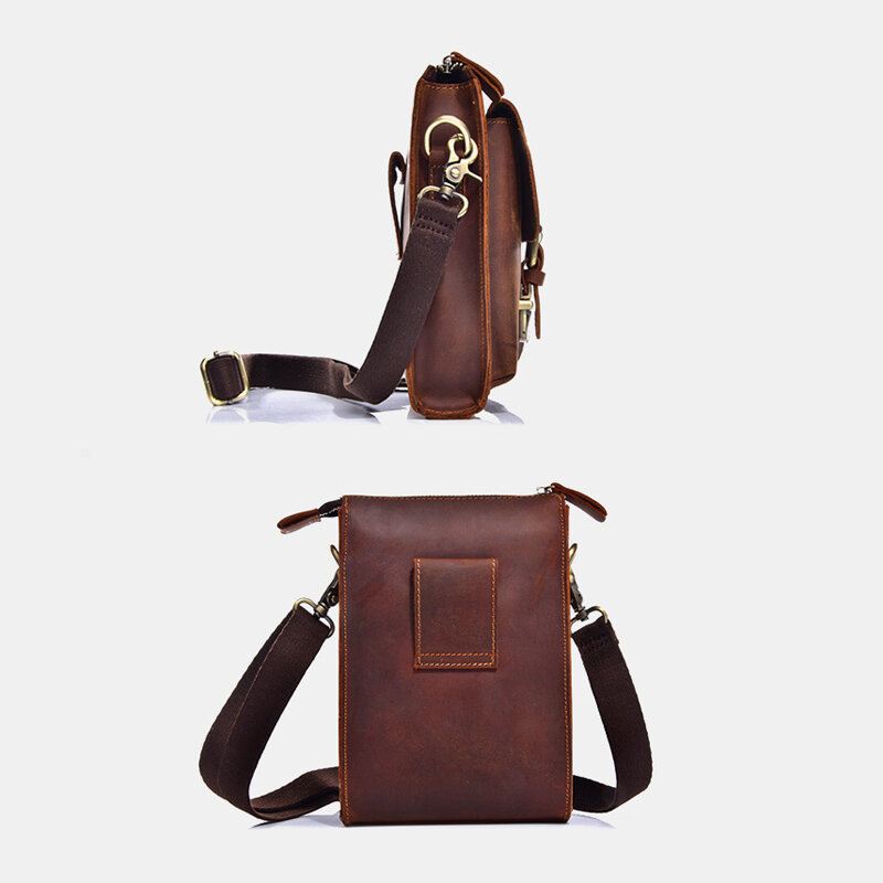 Miesten Aito Nahkainen Vintage Monikäyttöinen Crossbody Laukku Kestävä Vyölenkki Vyötäröllä Päivittäinen Vyölaukku