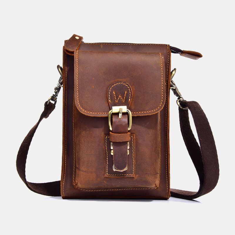 Miesten Aito Nahkainen Vintage Monikäyttöinen Crossbody Laukku Kestävä Vyölenkki Vyötäröllä Päivittäinen Vyölaukku