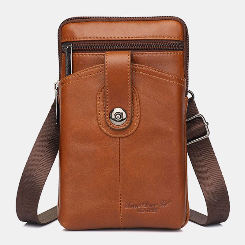 Miesten Aito Nahkainen Vintage Monitoiminen 6.5 Tuuman Vetoketjullinen Puhelinlaukku Crossbody Laukku Vyötärölaukku