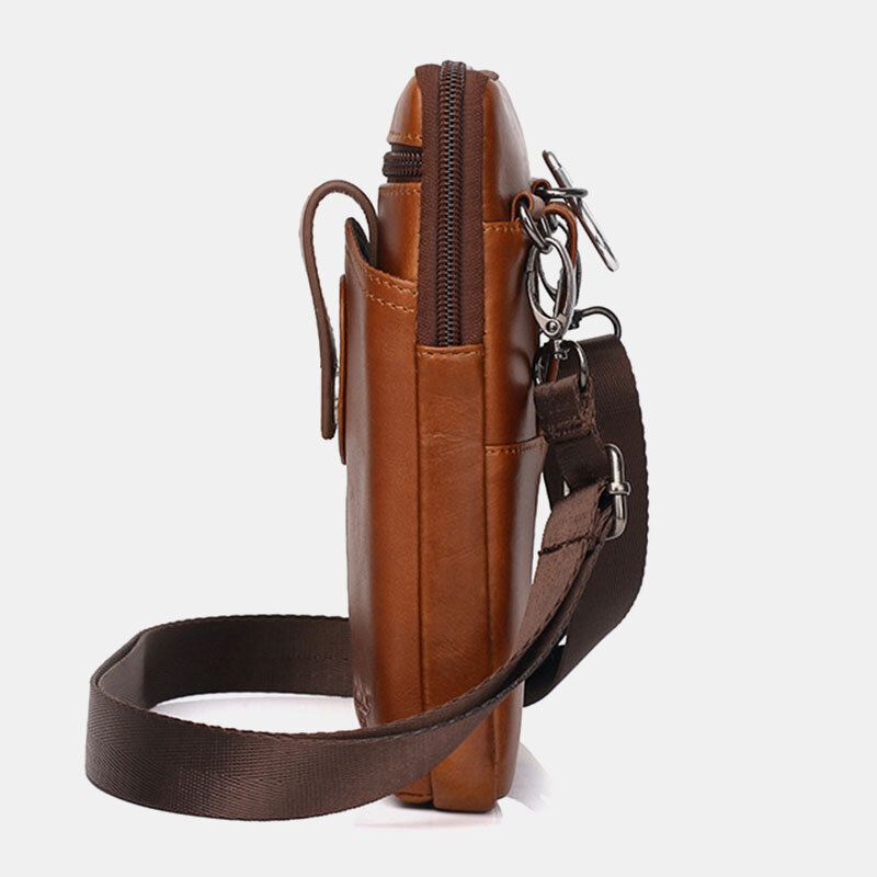 Miesten Aito Nahkainen Vintage Monitoiminen 6.5 Tuuman Vetoketjullinen Puhelinlaukku Crossbody Laukku Vyötärölaukku