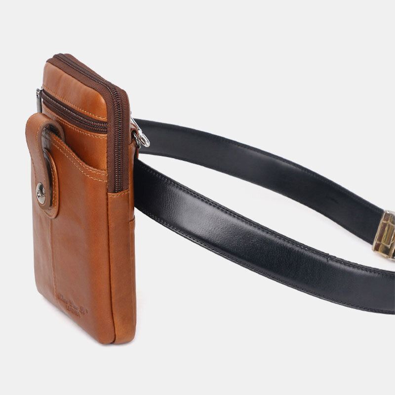 Miesten Aito Nahkainen Vintage Monitoiminen 6.5 Tuuman Vetoketjullinen Puhelinlaukku Crossbody Laukku Vyötärölaukku