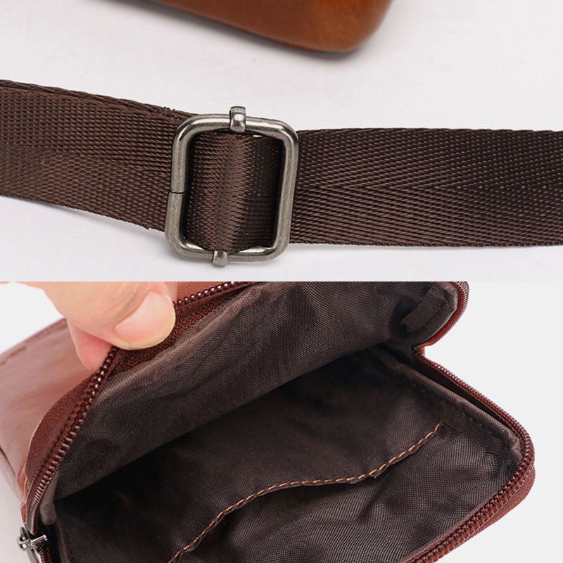 Miesten Aito Nahkainen Vintage Monitoiminen 6.5 Tuuman Vetoketjullinen Puhelinlaukku Crossbody Laukku Vyötärölaukku