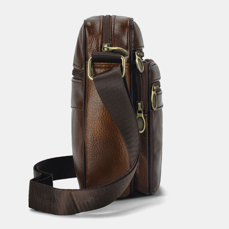 Miesten Aitoa Nahkaa Business Rento Yksivärinen Nahkainen Olkalaukku Crossbody-laukku