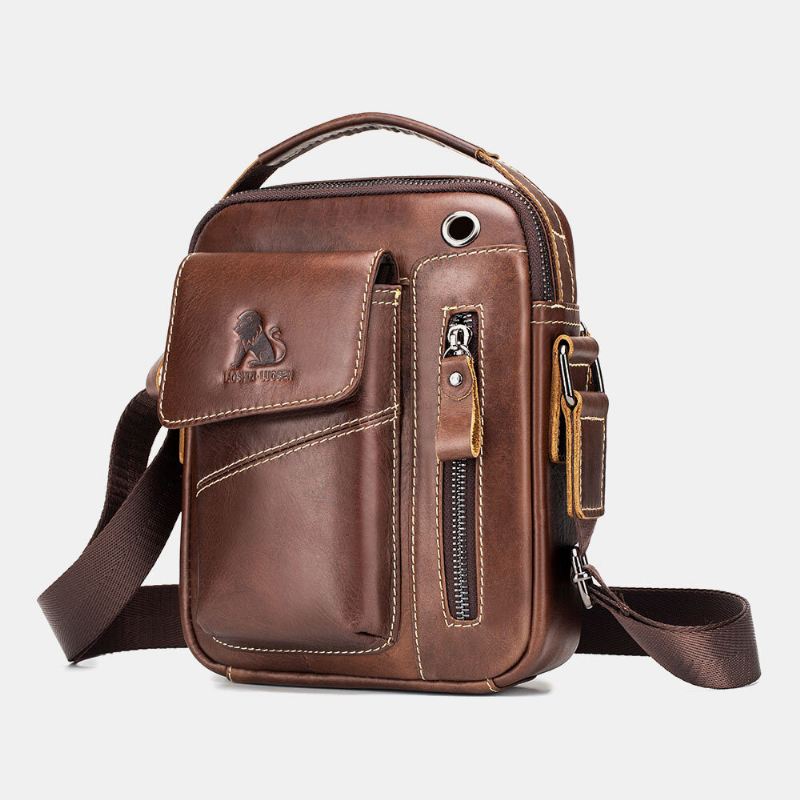 Miesten Aitoa Nahkaa Kulutusta Kestävä Kuulokeaukko Monitaskuinen Vintage Crossbody Bag Olkalaukku