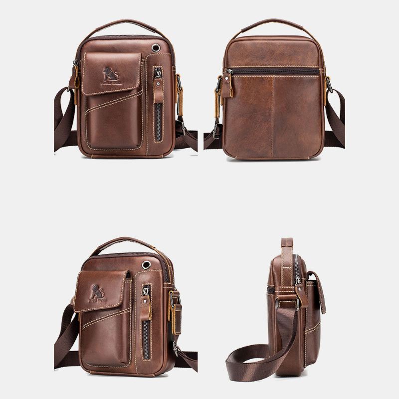 Miesten Aitoa Nahkaa Kulutusta Kestävä Kuulokeaukko Monitaskuinen Vintage Crossbody Bag Olkalaukku