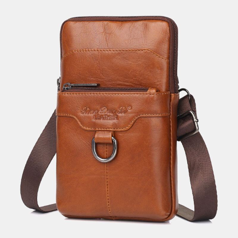 Miesten Aitoa Nahkaa Lehmännahkaa Vintage Business 6.5 Tuuman Puhelinlaukku Crossbody Bag Vyötärölaukku Sling Bag