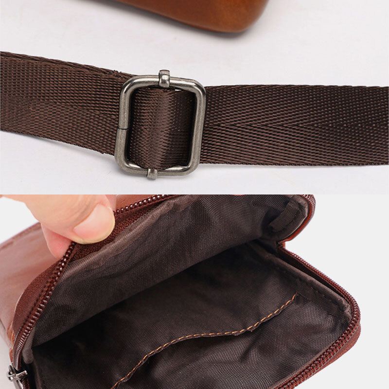 Miesten Aitoa Nahkaa Lehmännahkaa Vintage Business 6.5 Tuuman Puhelinlaukku Crossbody Bag Vyötärölaukku Sling Bag