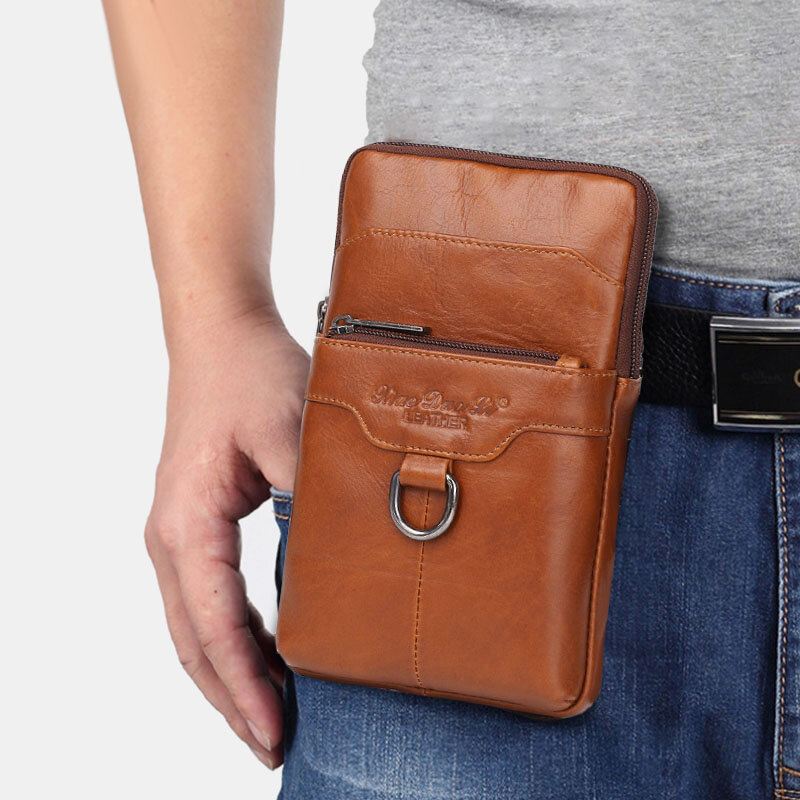 Miesten Aitoa Nahkaa Lehmännahkaa Vintage Business 6.5 Tuuman Puhelinlaukku Crossbody Bag Vyötärölaukku Sling Bag