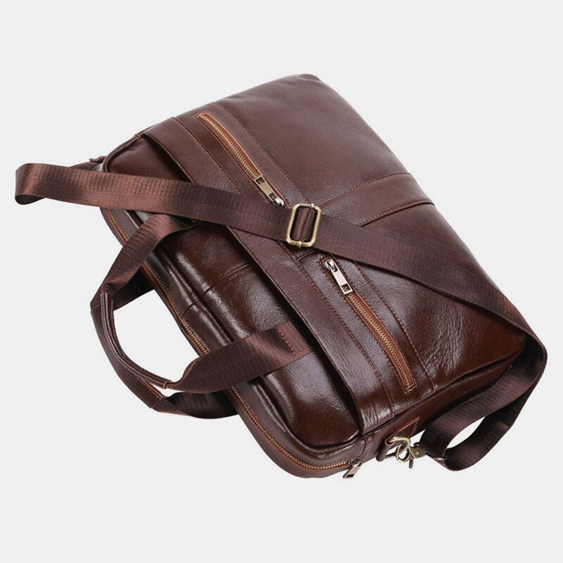 Miesten Aitoa Nahkaa Monitaskuinen Vintage 14 Tuuman Kannettavan Tietokoneen Laukku Messenger Bag Crossbody Laukut Olkalaukku Salkku