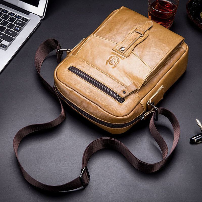 Miesten Aitoa Nahkaa Oleva Business Retro Solid Color Crossbody Laukku Olkalaukku