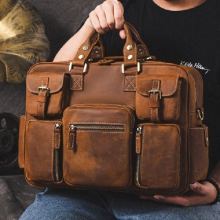 Miesten Aitoa Nahkaa Oleva Irrotettava Hihna Suuri Monitaskuinen 15.6 Tuuman Kannettavan Tietokoneen Laukku Salkku Messenger Bag Crossbody Laukut