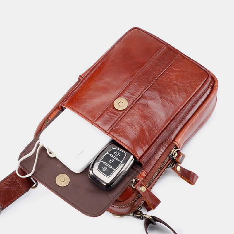 Miesten Aitoa Nahkaa Oleva Retro-monitoiminen Rintalaukku Olkalaukku Cross Body Bag