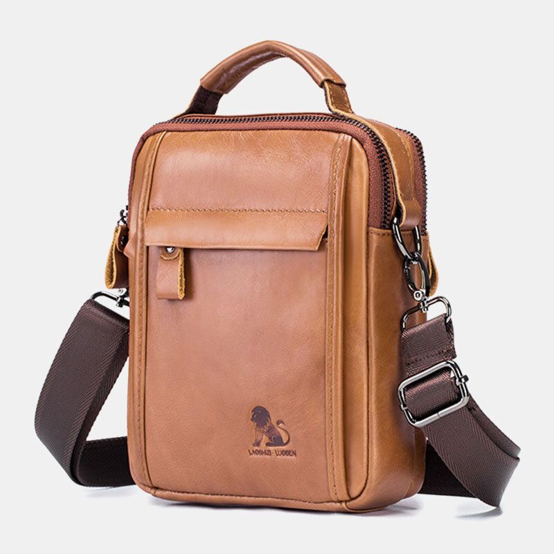 Miesten Aitoa Nahkaa Oleva Retro-yritys Pieni Lehmännahkainen Olkalaukku Crossbody-laukku