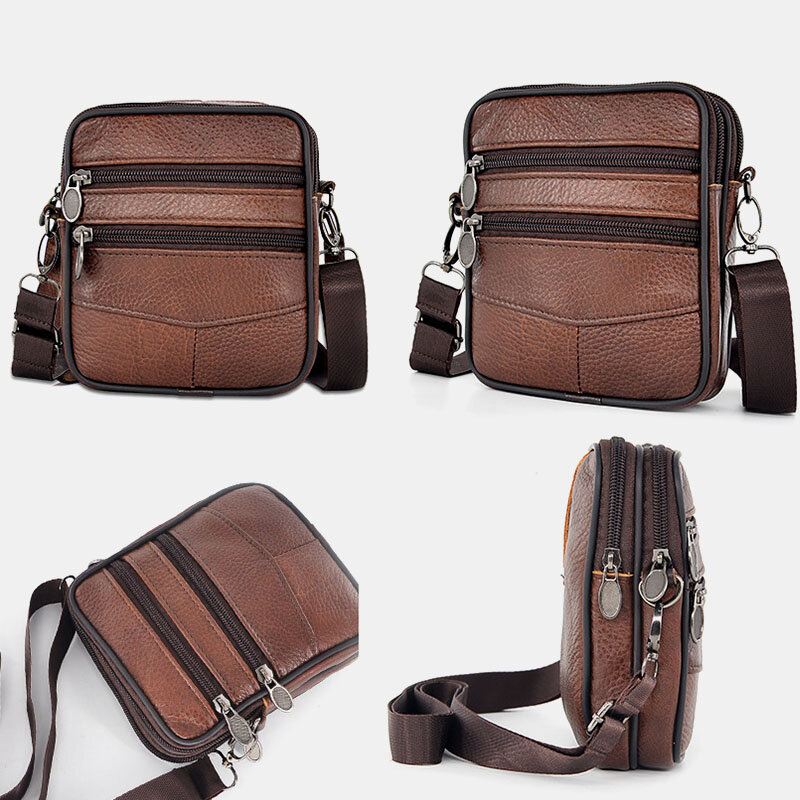 Miesten Aitoa Nahkaa Oleva Suurikokoinen Business Multi-carry Crossbody-laukku