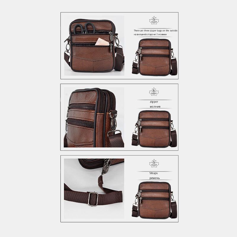 Miesten Aitoa Nahkaa Oleva Suurikokoinen Business Multi-carry Crossbody-laukku