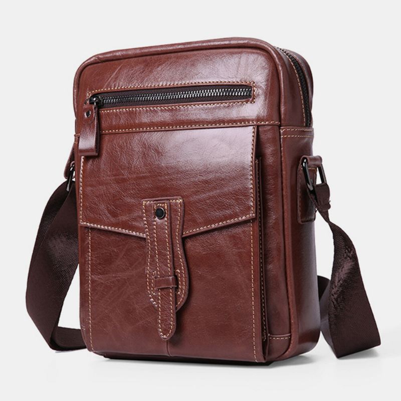 Miesten Aitoa Nahkaa Suuri Kapasiteetti Vintage Business Crossbody Laukku Olkalaukku