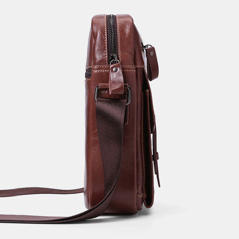 Miesten Aitoa Nahkaa Suuri Kapasiteetti Vintage Business Crossbody Laukku Olkalaukku