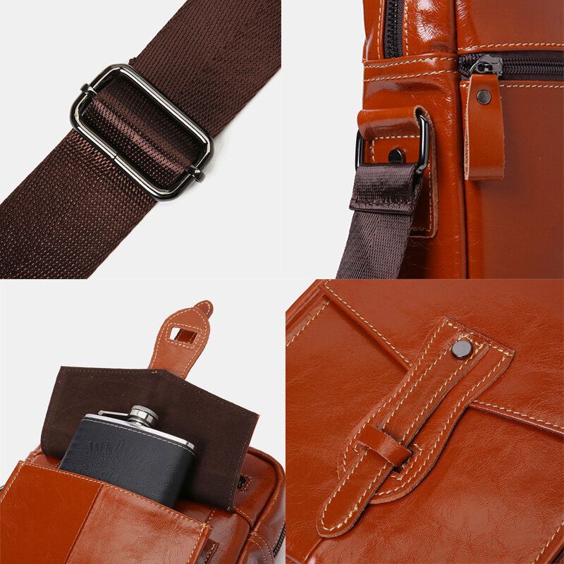 Miesten Aitoa Nahkaa Suuri Kapasiteetti Vintage Business Crossbody Laukku Olkalaukku