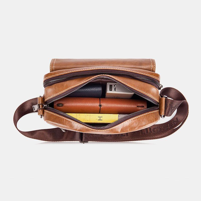 Miesten Aitoa Nahkaa Suuri Tilavuus Monitaskuinen Varkaudenesto Vintage Crossbody Laukku Lehmännahkainen Olkalaukku