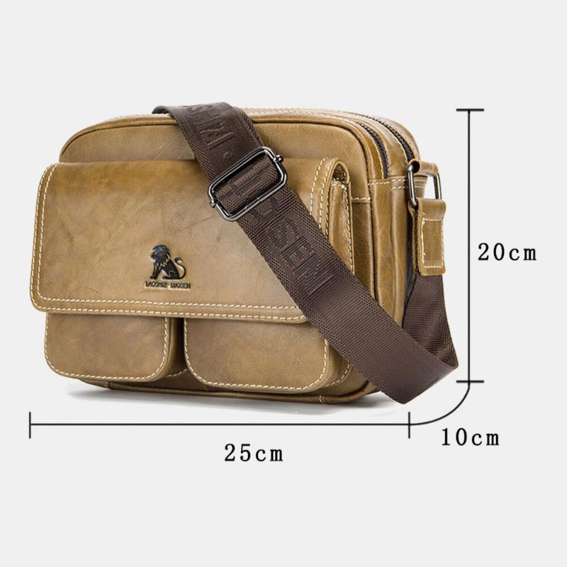 Miesten Aitoa Nahkaa Suuri Tilavuus Monitaskuinen Varkaudenesto Vintage Crossbody Laukku Lehmännahkainen Olkalaukku