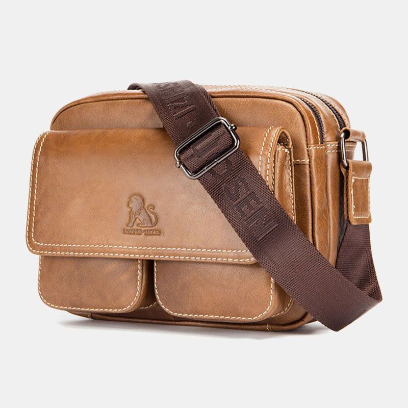 Miesten Aitoa Nahkaa Suuri Tilavuus Monitaskuinen Varkaudenesto Vintage Crossbody Laukku Lehmännahkainen Olkalaukku