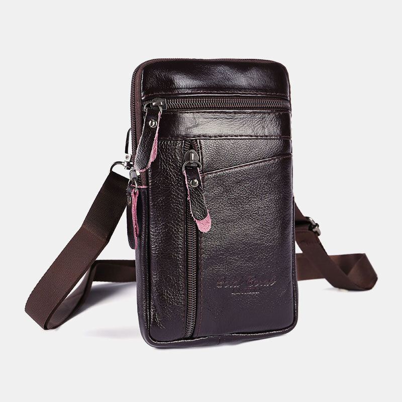 Miesten Aitoa Nahkaa Suuri Tilavuus Vintage 6.5 Tuuman Puhelinlaukku Vyötärölaukku Crossbody Laukku Olkalaukku