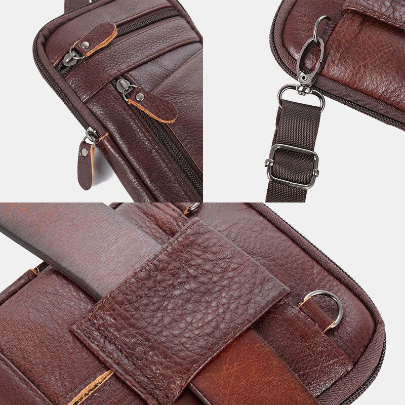 Miesten Aitoa Nahkaa Suuri Tilavuus Vintage 6.5 Tuuman Puhelinlaukku Vyötärölaukku Crossbody Laukku Olkalaukku