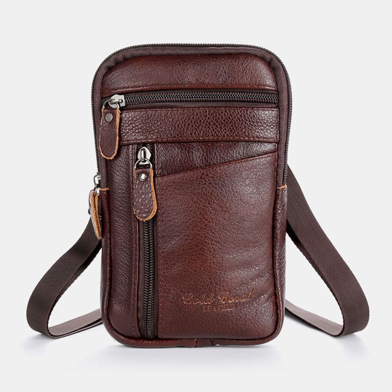 Miesten Aitoa Nahkaa Suuri Tilavuus Vintage 6.5 Tuuman Puhelinlaukku Vyötärölaukku Crossbody Laukku Olkalaukku