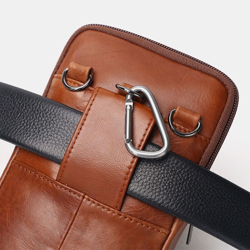 Miesten Aitoa Nahkaa Vintage Monikorttipaikka 6.5 Tuuman Minipuhelinlaukku Crossbody Laukku Vyötärölaukku Lehmännahkainen Laukku