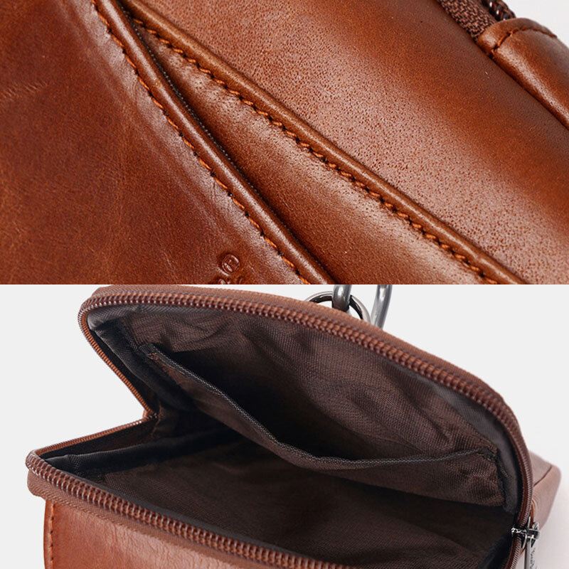 Miesten Aitoa Nahkaa Vintage Monikorttipaikka 6.5 Tuuman Minipuhelinlaukku Crossbody Laukku Vyötärölaukku Lehmännahkainen Laukku