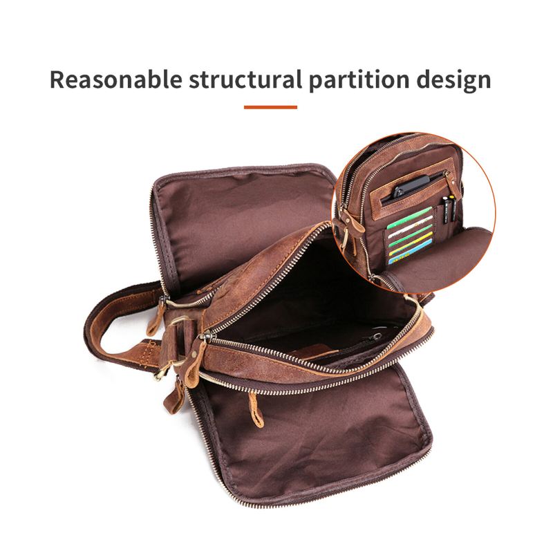 Miesten Aitoa Nahkaa Vintage Suuri Kapasiteetti Kestävä Crossbody Laukku Sisäosasto Casual Business Laukku