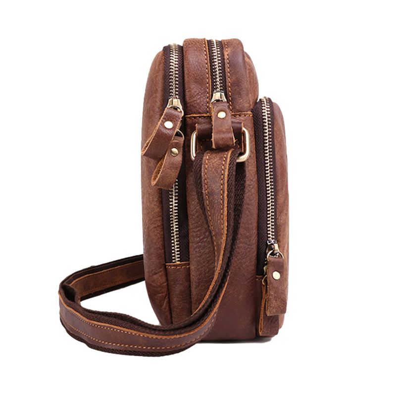 Miesten Aitoa Nahkaa Vintage Suuri Kapasiteetti Kestävä Crossbody Laukku Sisäosasto Casual Business Laukku