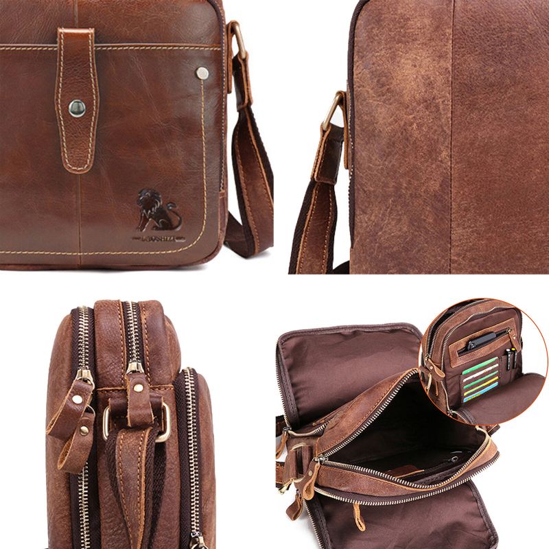 Miesten Aitoa Nahkaa Vintage Suuri Kapasiteetti Kestävä Crossbody Laukku Sisäosasto Casual Business Laukku