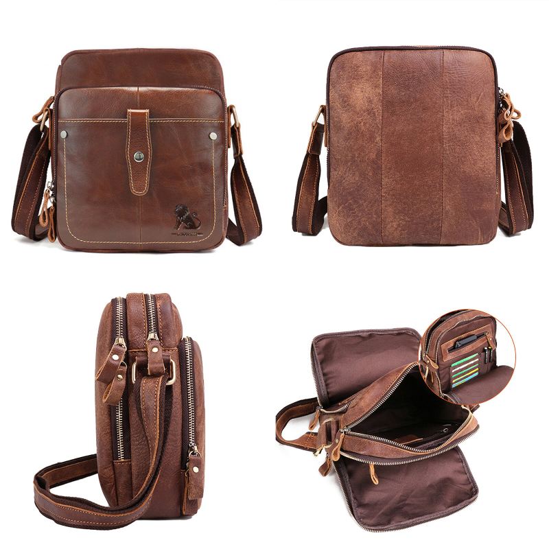 Miesten Aitoa Nahkaa Vintage Suuri Kapasiteetti Kestävä Crossbody Laukku Sisäosasto Casual Business Laukku