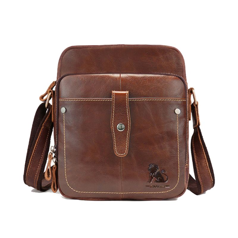 Miesten Aitoa Nahkaa Vintage Suuri Kapasiteetti Kestävä Crossbody Laukku Sisäosasto Casual Business Laukku