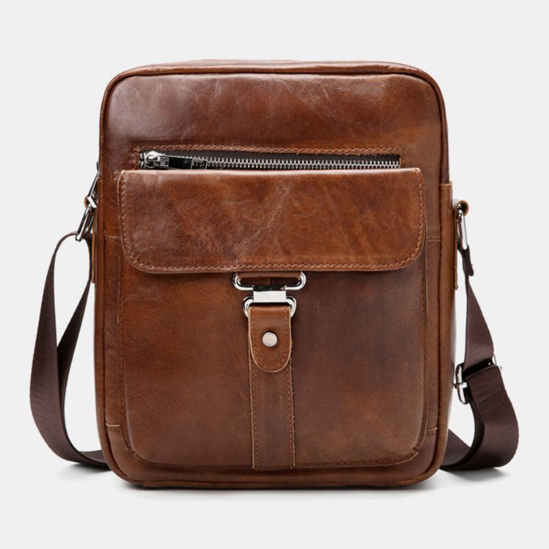 Miesten Business Retro Aito Nahka Vedenpitävä Kulutusta Kestävä Crossbody Laukku