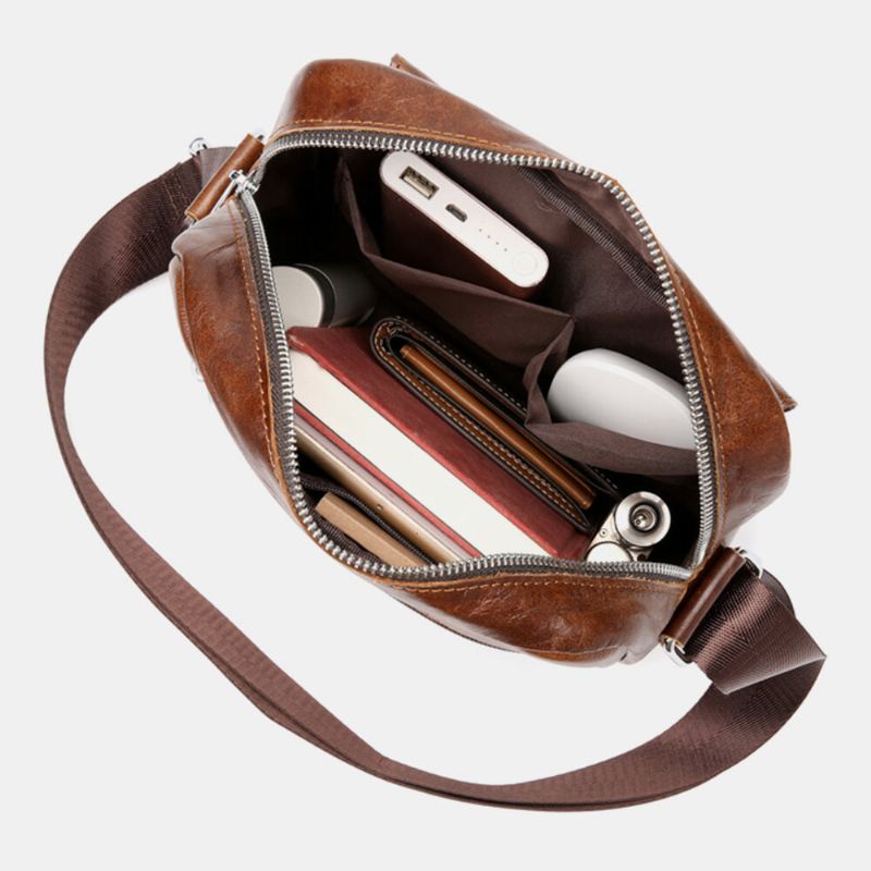 Miesten Business Retro Aito Nahka Vedenpitävä Kulutusta Kestävä Crossbody Laukku