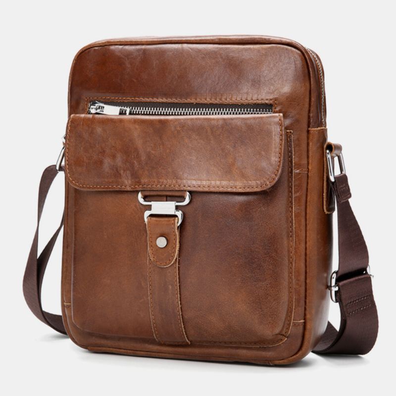 Miesten Business Retro Aito Nahka Vedenpitävä Kulutusta Kestävä Crossbody Laukku