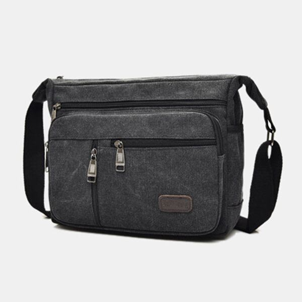 Miesten Canvas Monikerroksinen Suuri Kapasiteetti Rento Yksivärinen Crossbody Laukku Olkalaukku