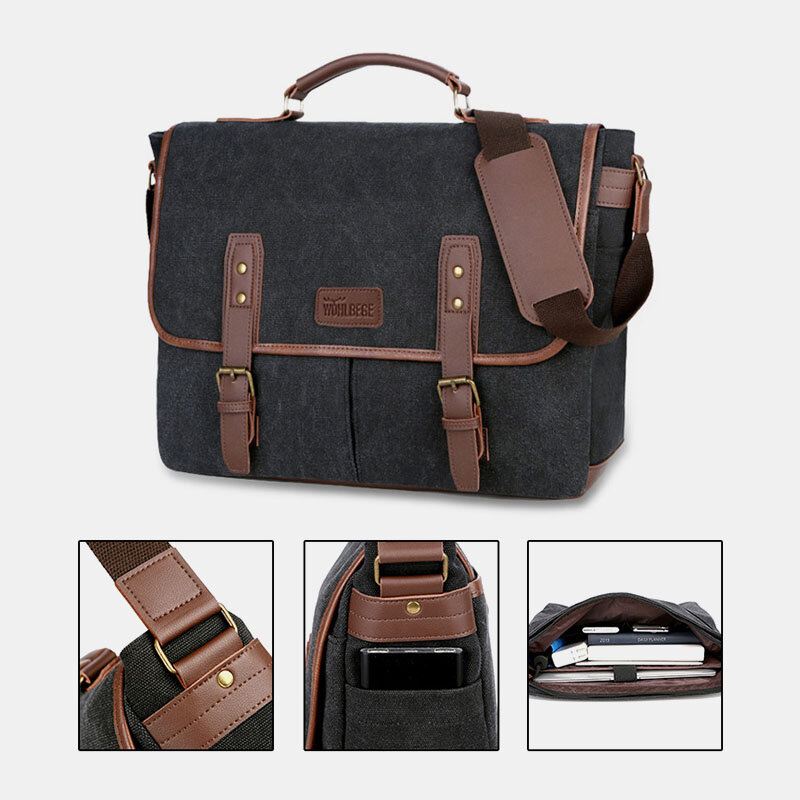 Miesten Canvas Monitaskuinen Kulumisenkestävä Vintage Business Messenger Bag Kannettavan Tietokoneen Laukku Crossbody Bag Käsilaukku