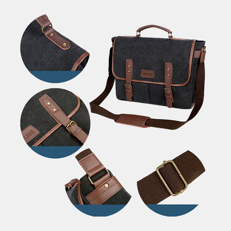 Miesten Canvas Monitaskuinen Kulumisenkestävä Vintage Business Messenger Bag Kannettavan Tietokoneen Laukku Crossbody Bag Käsilaukku