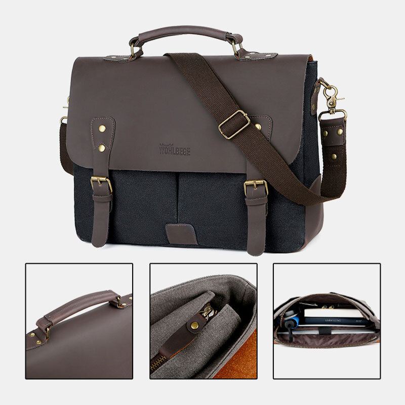 Miesten Kangas Suuri Kapasiteetti Kansi Vetoketju Vintage Business Messenger Bag Kannettava Tietokone Laukku Crossbody Laukku Käsilaukku