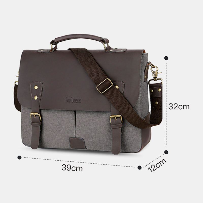 Miesten Kangas Suuri Kapasiteetti Kansi Vetoketju Vintage Business Messenger Bag Kannettava Tietokone Laukku Crossbody Laukku Käsilaukku