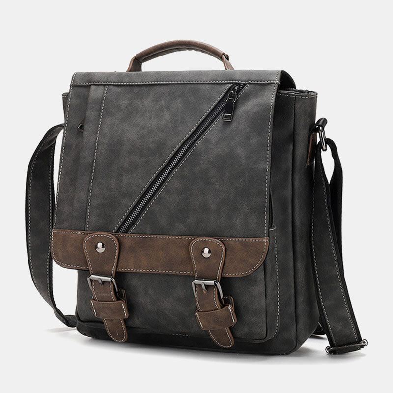 Miesten Keinonahka Retro Suuri Tilavuus Multi-carry Käsilaukku Crossbody Laukku