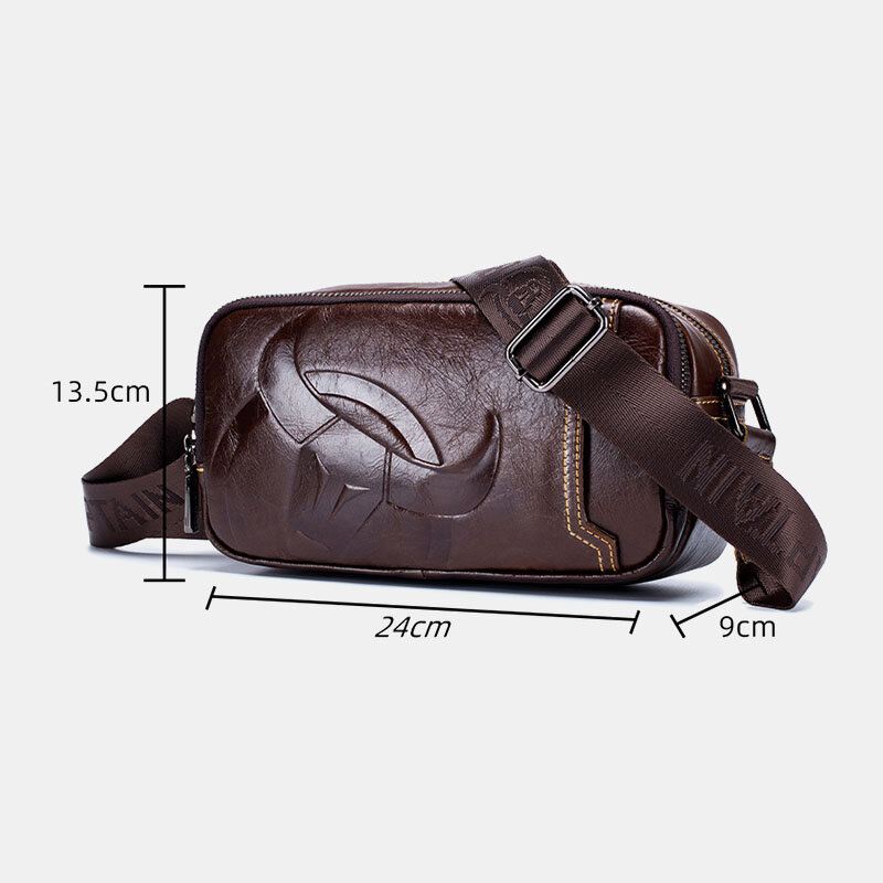 Miesten Lehmännahkainen Monitoiminen Suuri Kapasiteetti Edessä Vetoketjutasku Crossbody Laukut Olkalaukku Messenger Bag