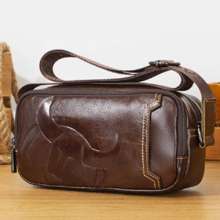 Miesten Lehmännahkainen Monitoiminen Suuri Kapasiteetti Edessä Vetoketjutasku Crossbody Laukut Olkalaukku Messenger Bag