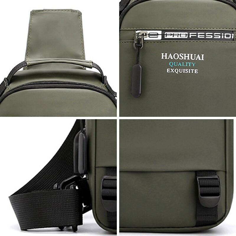 Miesten Nylon Kangas Rento Kannettava Usb-latausmuotoilu Rintalaukku Vedenpitävä Päivittäinen Crossbody Bag